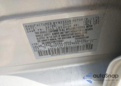 2021 Nissan Sentra Sv Xtronic Cvt z USA, uszkodzony, nr VIN 3N1AB8CV2MY208481